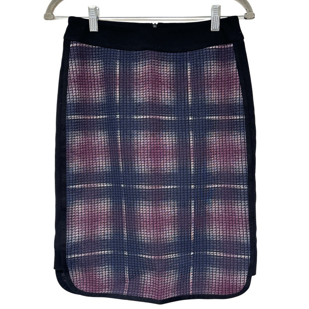 {Karen Millen} Blue Purple Black Plaid Pattern Midi Pencil Skirt